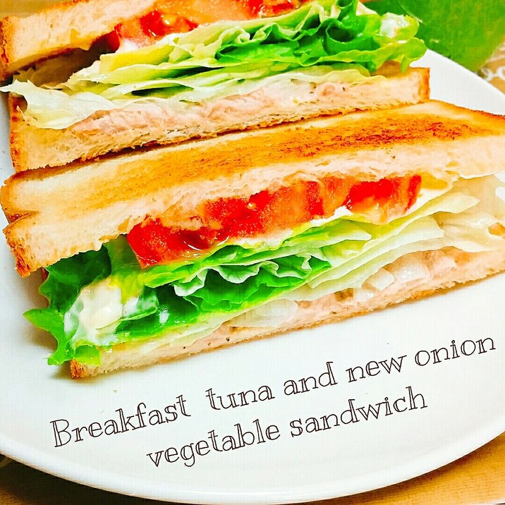 朝食☆ツナと新玉ねぎの野菜サンドイッチ